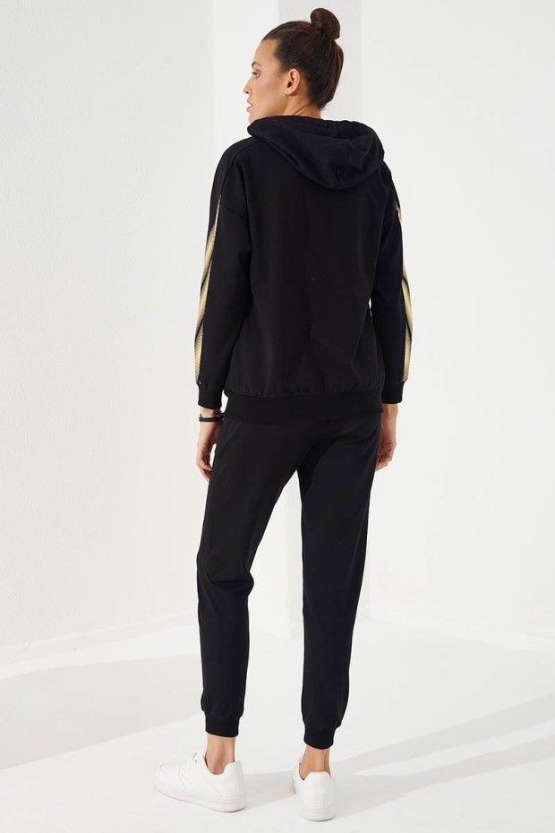 Hooded Cuffed Black-Gold Women's Tracksuit