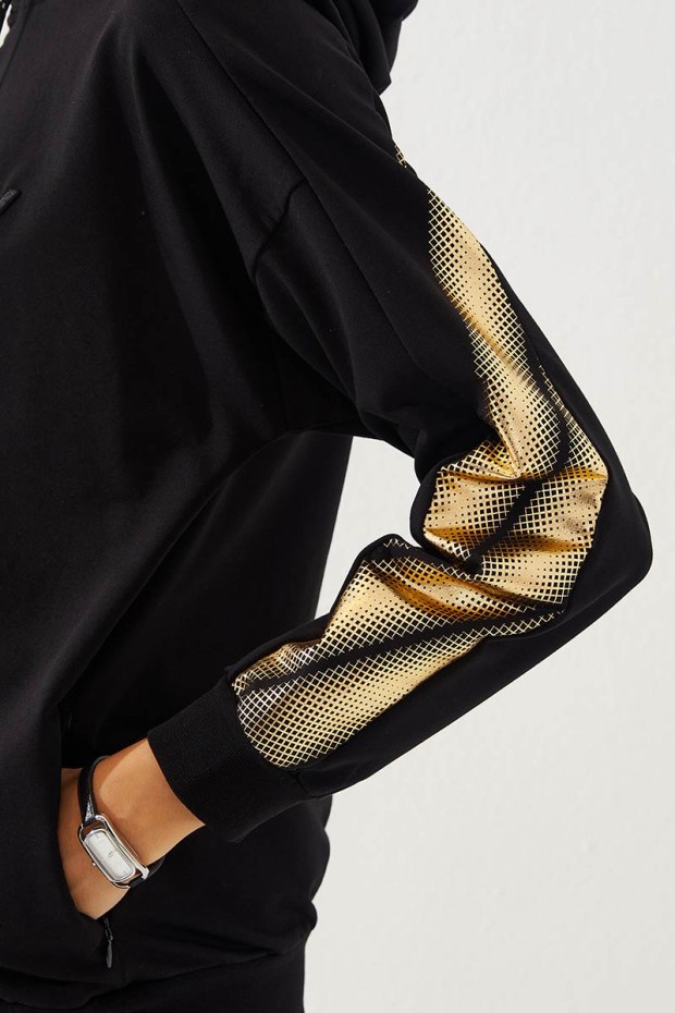 Hooded Cuffed Black-Gold Women's Tracksuit