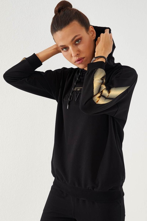 Hooded Cuffed Black-Gold Women's Tracksuit