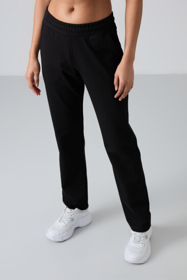 Straight Leg Black Women's Tracksuit Bottom - TOMMYLIFE (1)