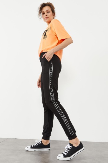 Tommy Life Sport Side Printed Black Women's Tracksuit Bottom 