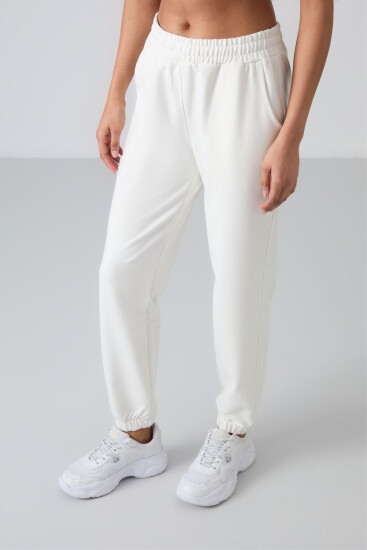 Cuffed Ecru Women's Tracksuit Bottom - TOMMYLIFE (1)
