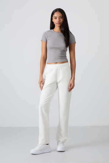 Straight Leg Ecru Women's Tracksuit Bottom - TOMMYLIFE (1)
