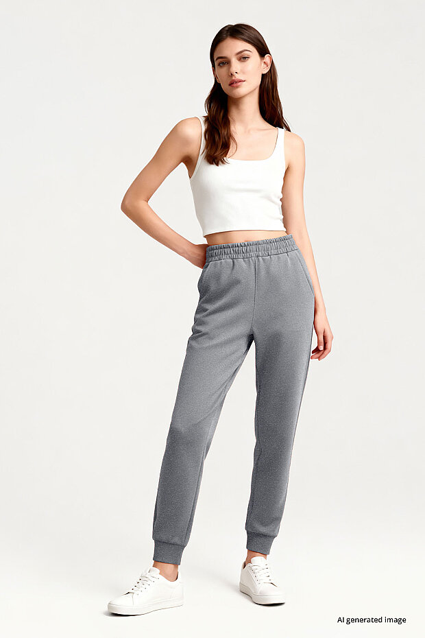 Tommy Life Classic Cuffed Grey-Melange Women's Tracksuit Bottom - 3