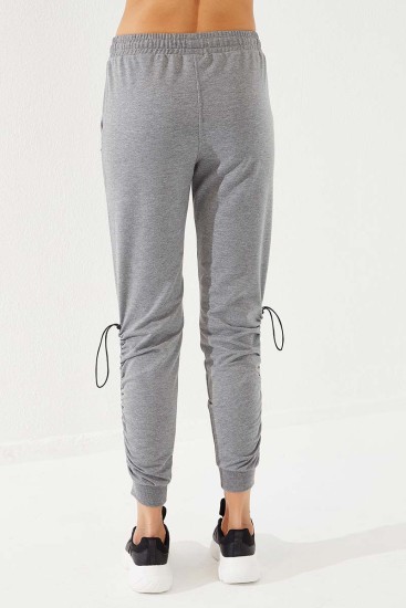 Cuffed Grey Melange Women's Tracksuit Bottom - Thumbnail