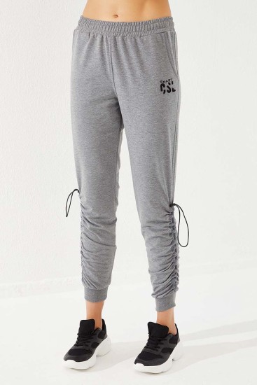 Cuffed Grey Melange Women's Tracksuit Bottom - Thumbnail