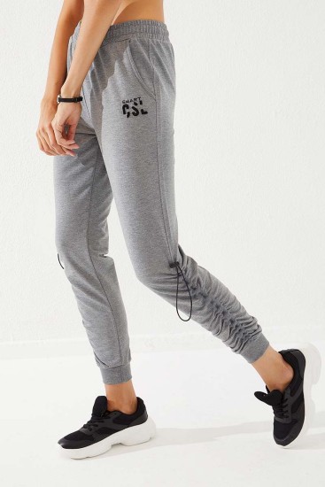 Cuffed Grey Melange Women's Tracksuit Bottom - Thumbnail