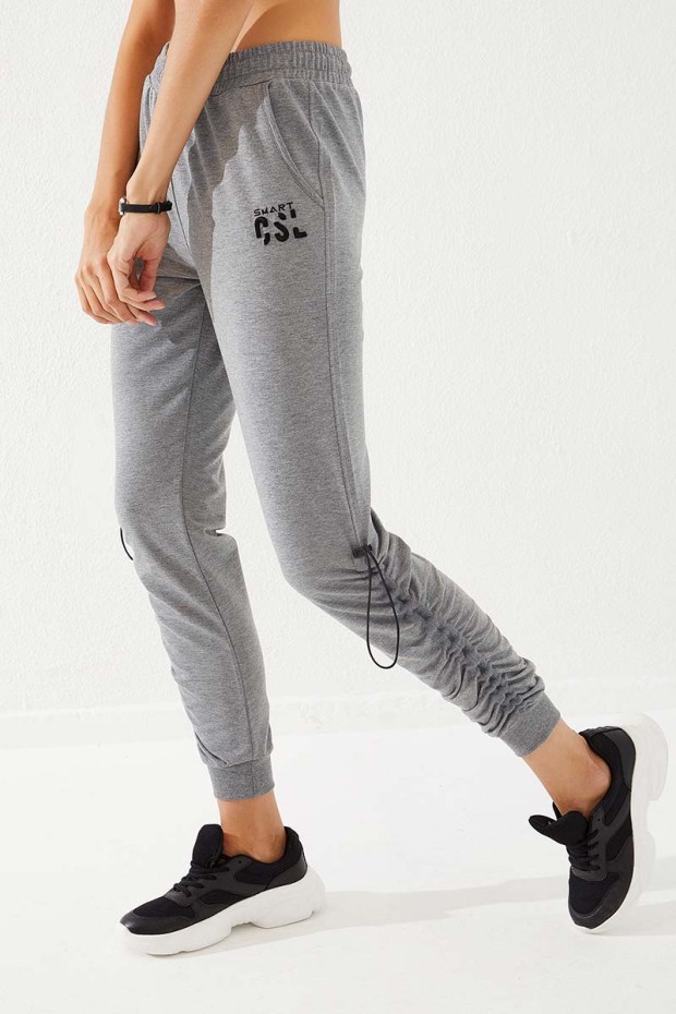 Cuffed Grey Melange Women's Tracksuit Bottom