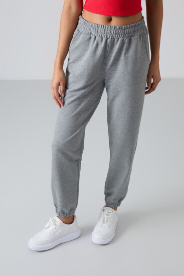 Cuffed Grey Melange Women's Tracksuit Bottom 