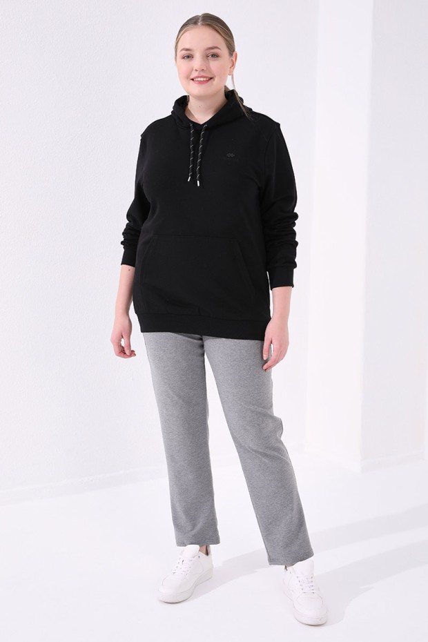 Pocket Detailed Plus Size Grey-Melange Women's Tracksuit Bottom - 6