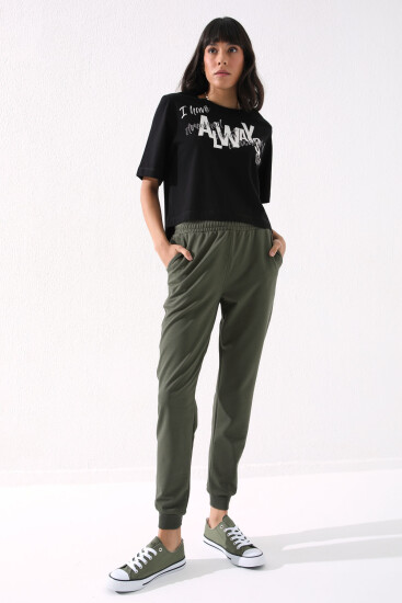 Tommy Life Classic Cuffed Khaki Women's Tracksuit Bottom - Thumbnail