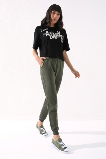 Tommy Life Classic Cuffed Khaki Women's Tracksuit Bottom - Thumbnail