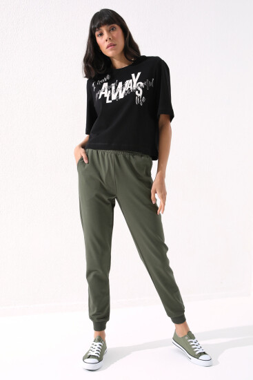 Tommy Life Classic Cuffed Khaki Women's Tracksuit Bottom - Thumbnail