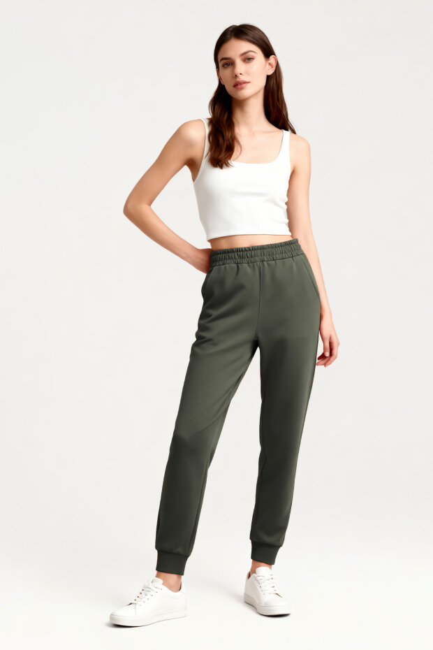 Tommy Life Classic Cuffed Khaki Women's Tracksuit Bottom - 2