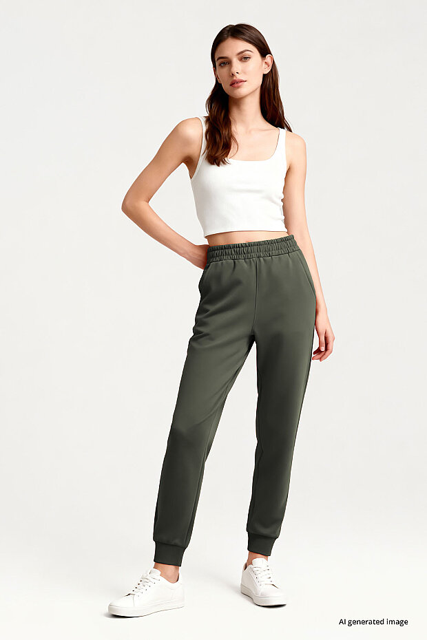 Tommy Life Classic Cuffed Khaki Women's Tracksuit Bottom - 3