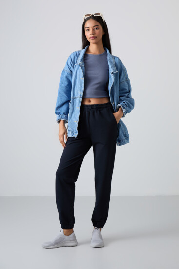 Cuffed Navy Blue Women's Tracksuit Bottom 