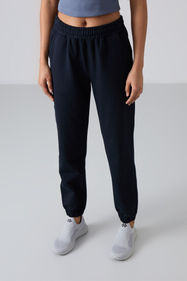 Cuffed Navy Blue Women's Tracksuit Bottom - TOMMYLIFE (1)