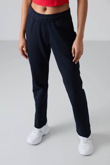 Straight Leg Navy Blue Women's Tracksuit Bottom - TOMMYLIFE (1)