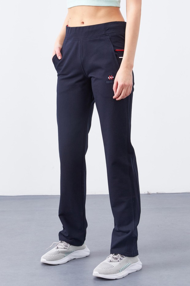 Tommy Life Three Stripe Navy Blue Women's Tracksuit Bottom