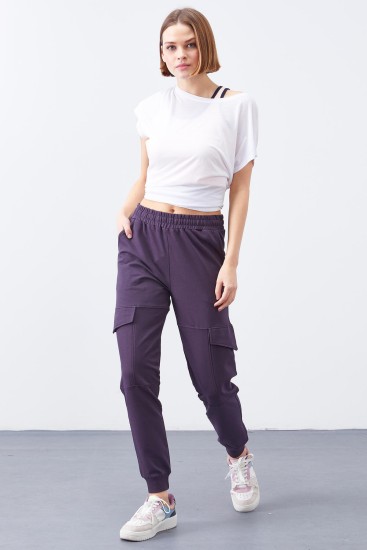 Cargo-Pocket Cuffed Purple Women's Tracksuit Bottom 