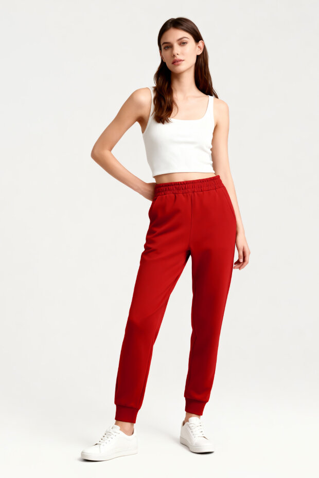 Tommy Life Classic Cuffed Red Women's Tracksuit Bottom - 1