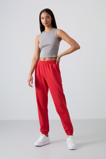Cuffed Red Women's Tracksuit Bottom 