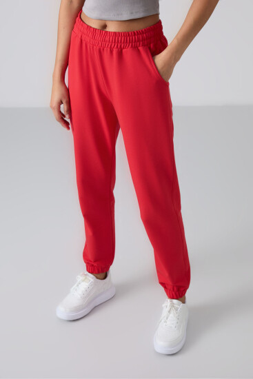 Cuffed Red Women's Tracksuit Bottom - TOMMYLIFE (1)