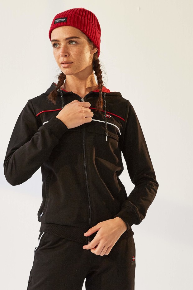 Tommy Life Hooded Black Women's Tracksuits