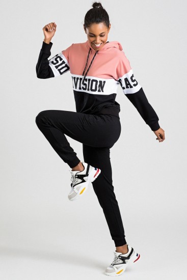 Tommy Life Printed Front Black-Powder Women's Tracksuits - Thumbnail