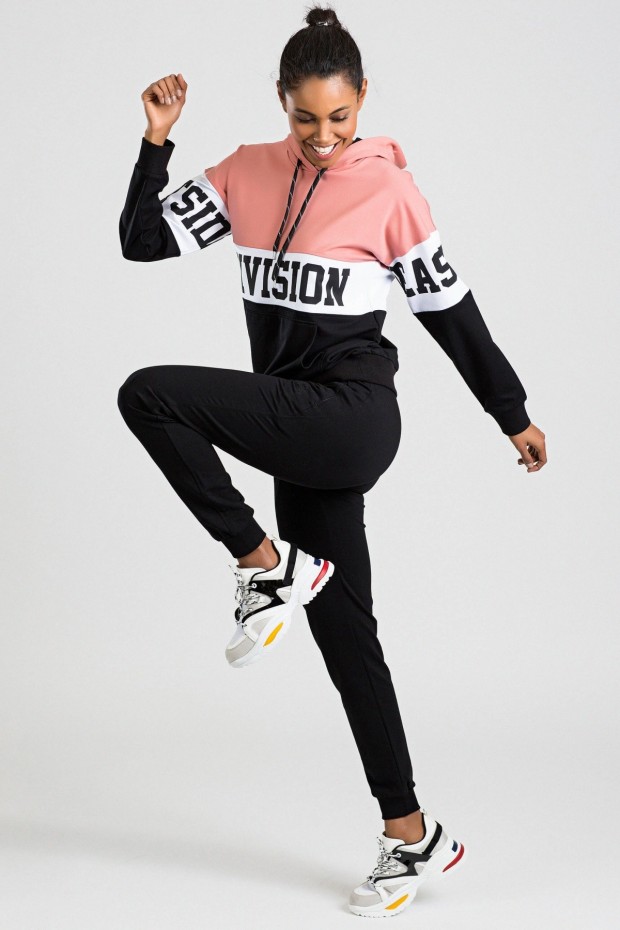 Tommy Life Printed Front Black-Powder Women's Tracksuits