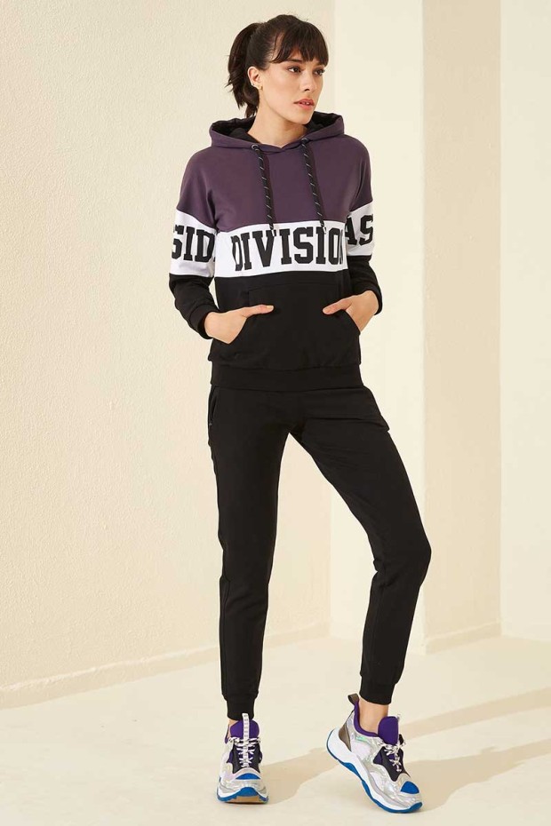 Tommy Life Printed Front Black-Purple Women's Tracksuits
