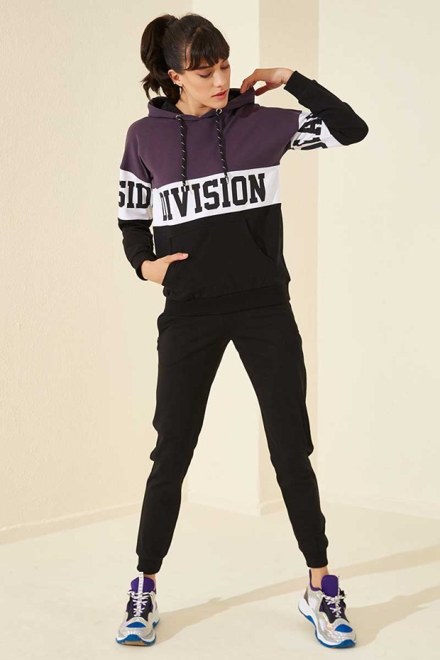 Tommy Life Printed Front Black-Purple Women's Tracksuits