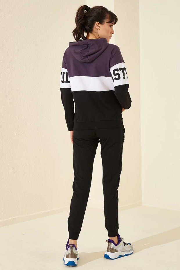 Tommy Life Printed Front Black-Purple Women's Tracksuits