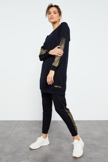 Tommy Life Silvery Arm Navy Blue Women's Tracksuits 