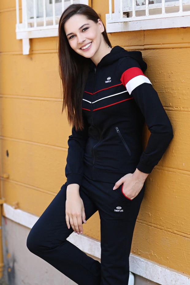 Tommy Life Striped Navy Blue Women's Tracksuits