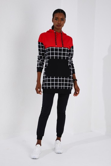 Tommy Life Hooded Graphic Detailed Navy Blue-Red Women's Tracksuits - Thumbnail