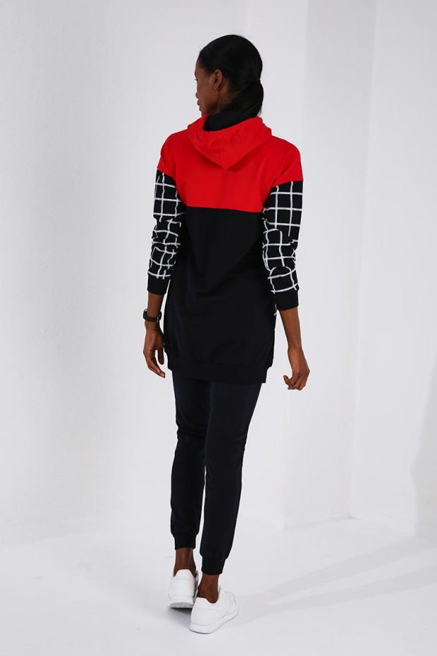 Tommy Life Hooded Graphic Detailed Navy Blue-Red Women's Tracksuits