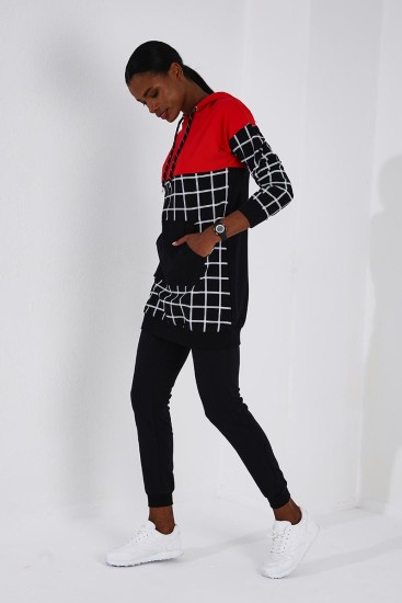 Tommy Life Hooded Graphic Detailed Navy Blue-Red Women's Tracksuits - Thumbnail