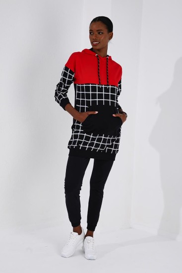 Tommy Life Hooded Graphic Detailed Navy Blue-Red Women's Tracksuits - Thumbnail