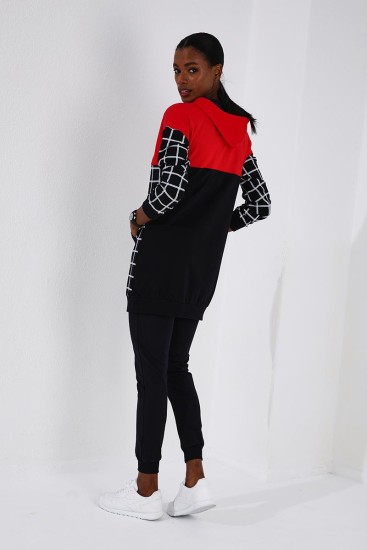 Tommy Life Hooded Graphic Detailed Navy Blue-Red Women's Tracksuits - Thumbnail
