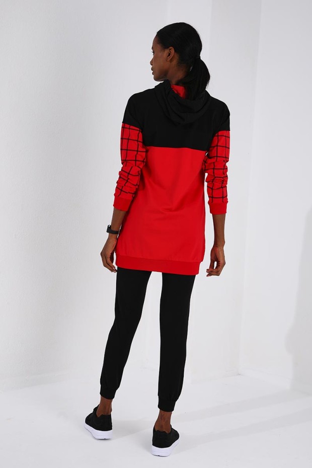 Tommy Life Hooded Graphic Detailed Red-Black Women's Tracksuits