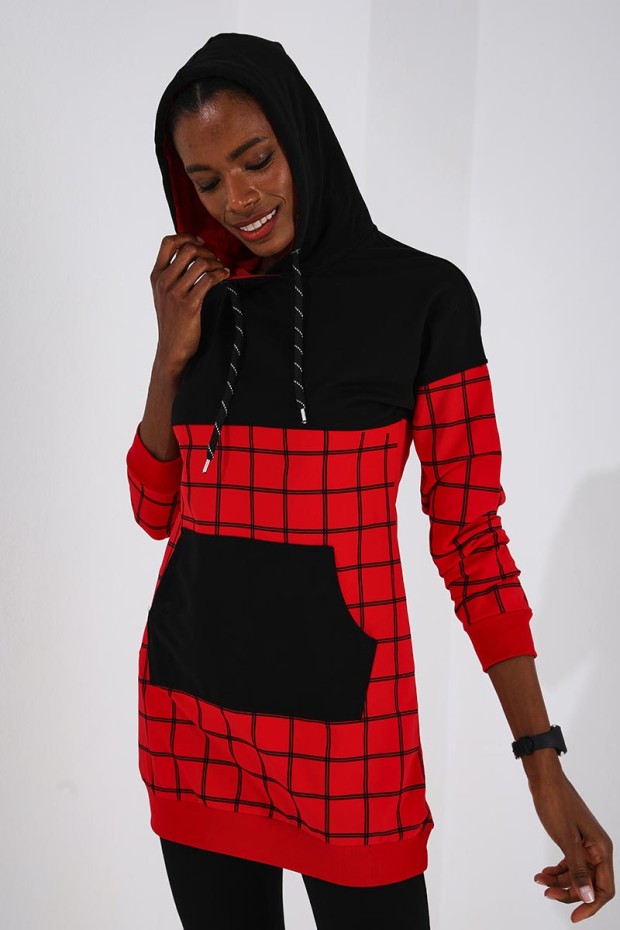 Tommy Life Hooded Graphic Detailed Red-Black Women's Tracksuits