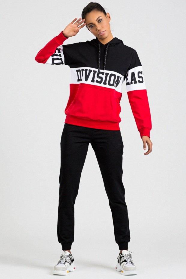 Tommy Life Printed Front Red-Black Women's Tracksuits