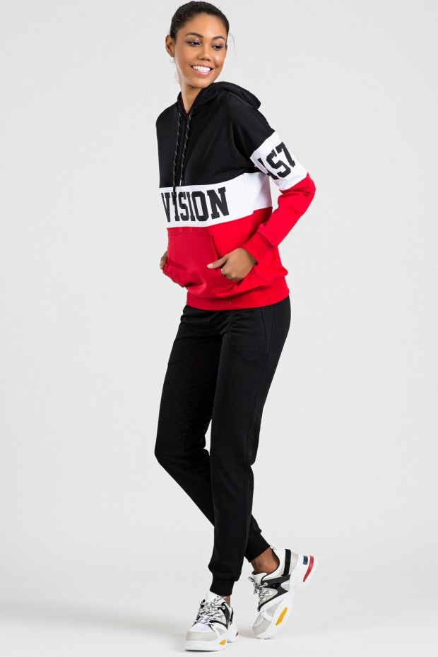 Tommy Life Printed Front Red-Black Women's Tracksuits