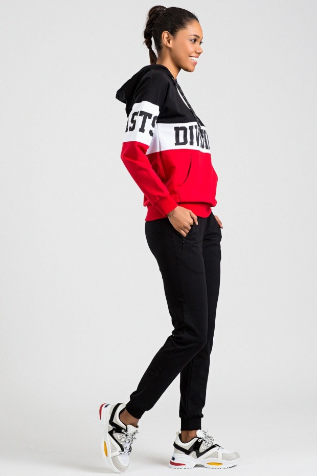 Tommy Life Printed Front Red-Black Women's Tracksuits