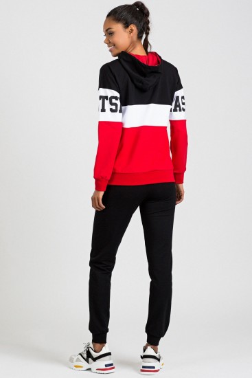 Tommy Life Printed Front Red-Black Women's Tracksuits - Thumbnail