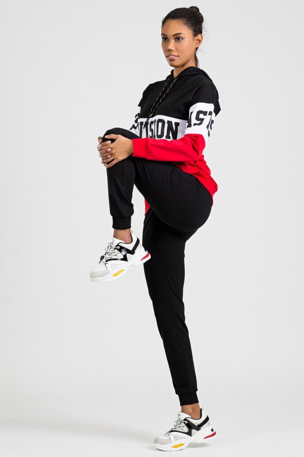Tommy Life Printed Front Red-Black Women's Tracksuits