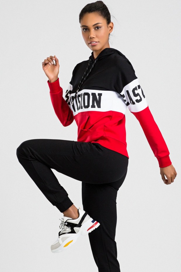 Tommy Life Printed Front Red-Black Women's Tracksuits