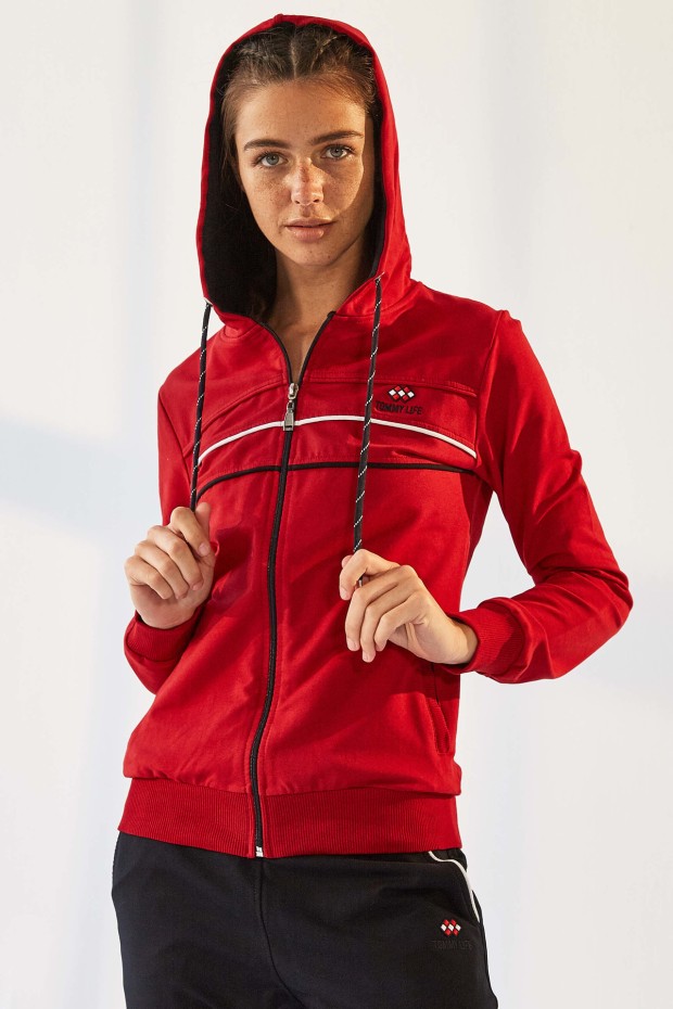 Tommy Life Hooded Red-Navy Blue Women's Tracksuits