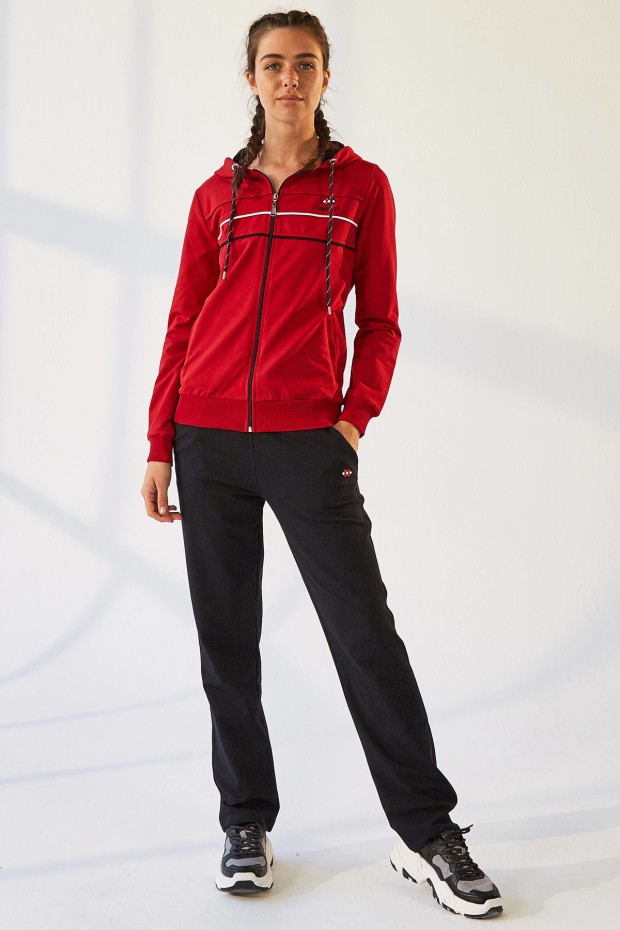 Tommy Life Hooded Red-Navy Blue Women's Tracksuits